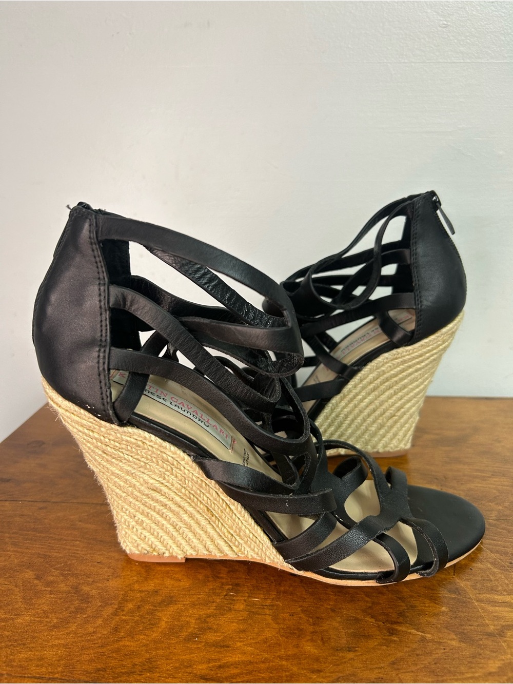 Kristin Cavalarri Chinese Laundry Black Strappy Espadrille Wedge size 10